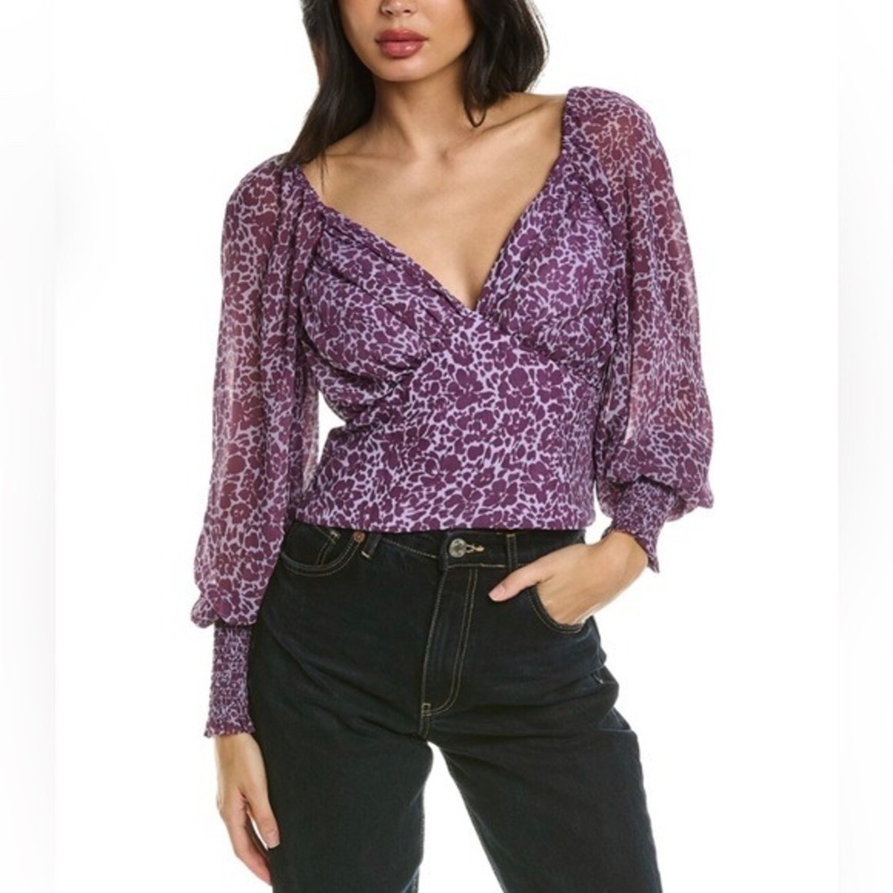 Hutch Reni Plum Animal Floral GGT V-Neck Smocked Crop Top Purple NWT Size Small